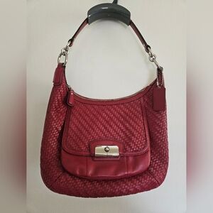 Coach Kristen Hobo Red Woven Leather Shoulder Bag